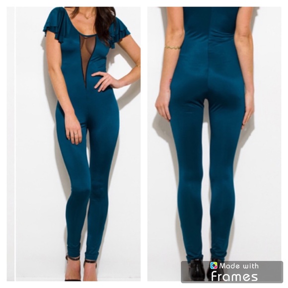 Urban Luxe Design Co. Pants - Sexy, slinky teal blue bodysuit L
